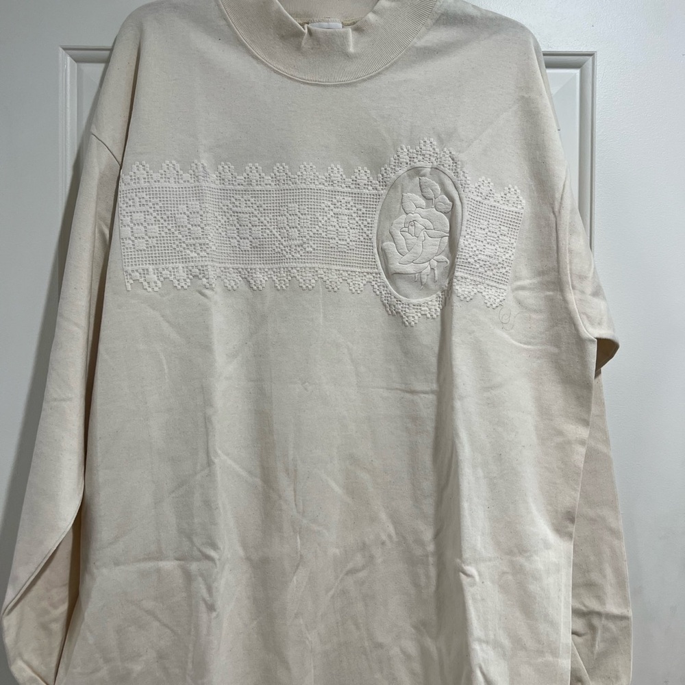 Cream Long Sleeve Top with rose detail